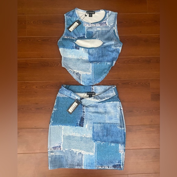 Shape Blue Denim Print Bodycon Set - Picture 2 of 3